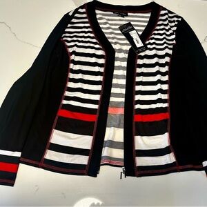 Chic Striped Women's Blouse with Red Accents